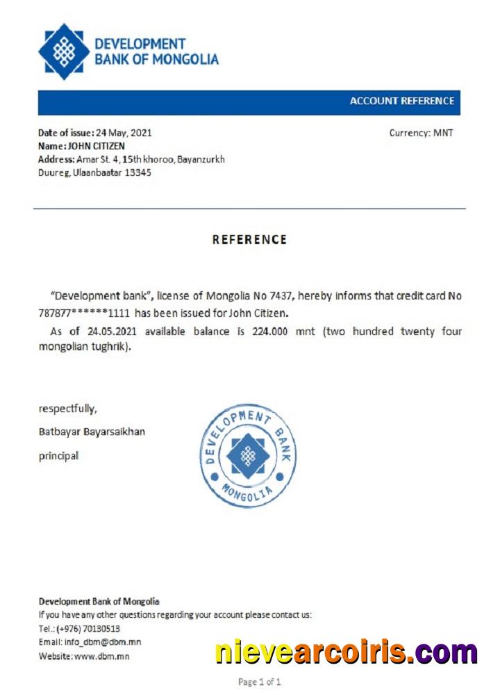 Mongolia Development Bank of Mongolia reference